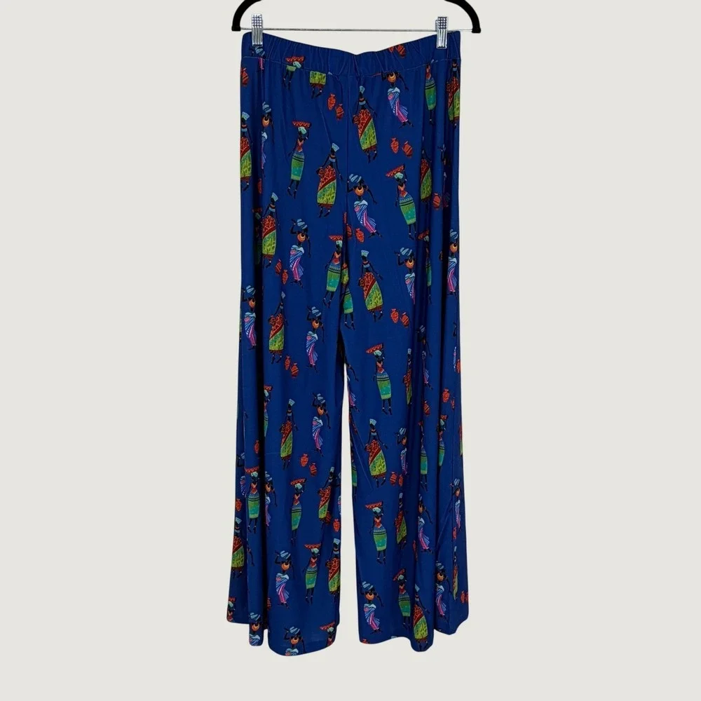Antthony Blue Afrocentric Tribal Print Wide Leg‎ Palazzo Pants NWT Size Large